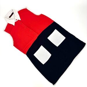 Superstition Red, Black, and White Colour Blocked Sleeveless Tunic Top, Large